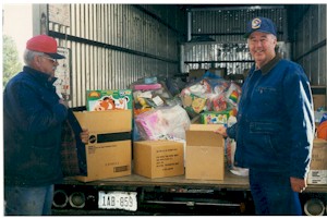 Photo of donations arriving in a truck